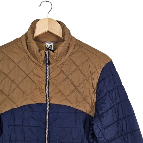 Flylow Quilted Insulated Jacket Men's XL Navy Tan Fill Zip Pockets Colorblock - Picture 3 of 16